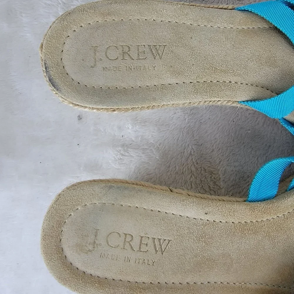 J. Crew Blue Strappy Espadrille Platform Mid Heels Wedge Sandals 8 Made in Italy